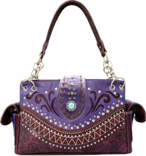 Purple western purse with stone flap