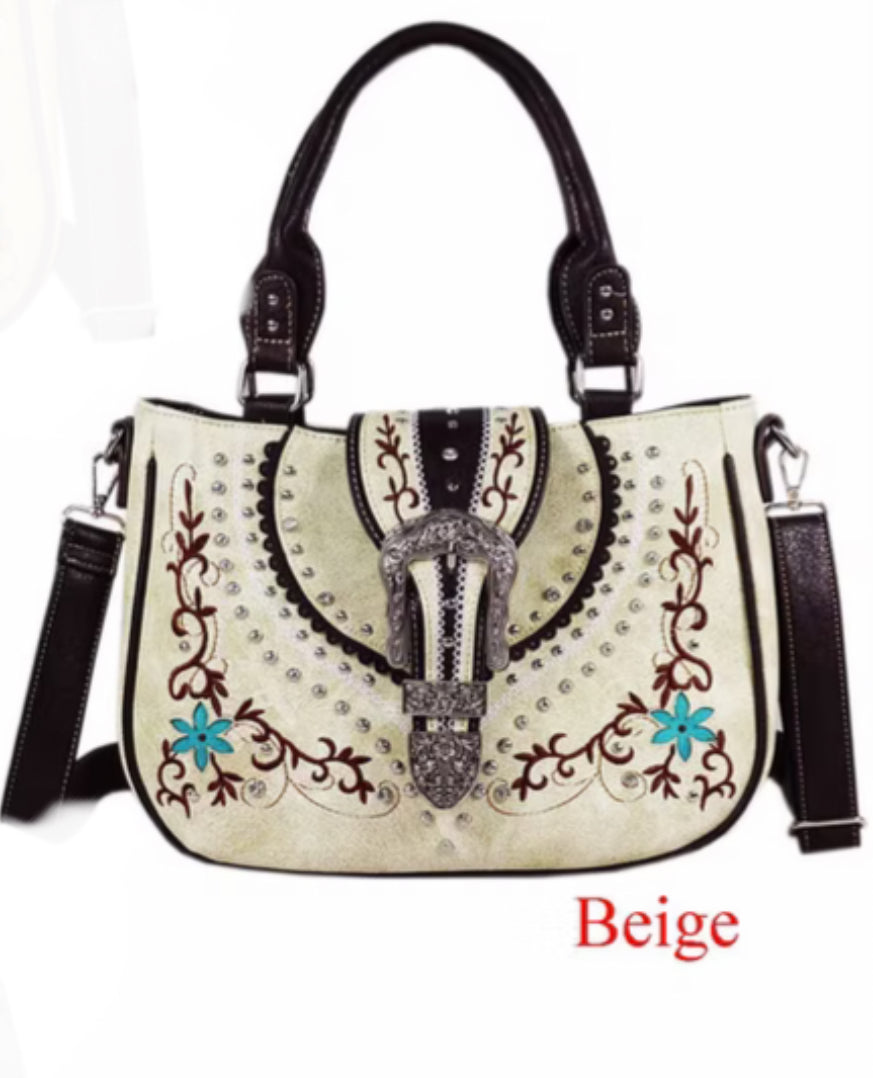 Beige Buckle Purse with detachable strap W127