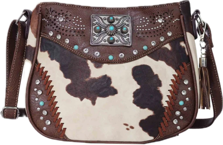 Brown cow print crossbody purse