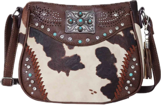Brown cow print crossbody purse