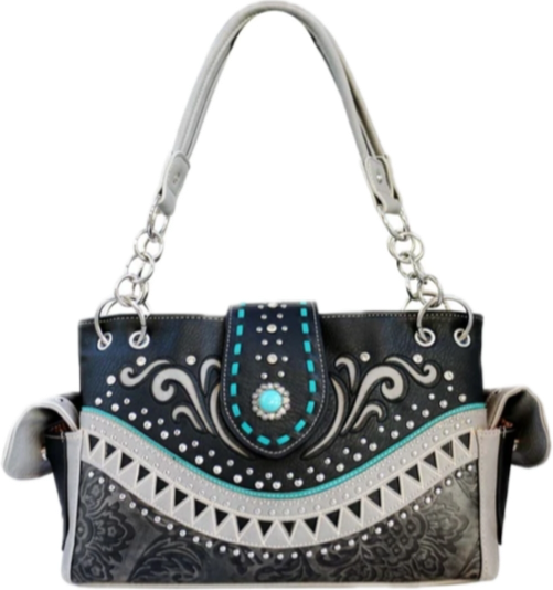 Black western purse with stone flap