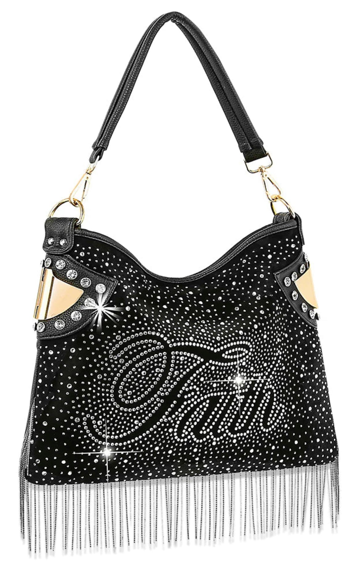 Rhinestone And Beaded Fringe faith Hobo Handbag