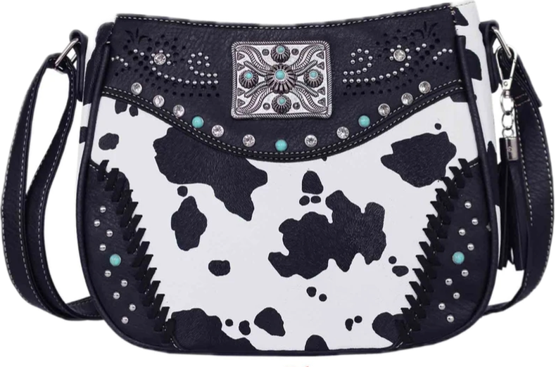 Black cow print crossbody purse