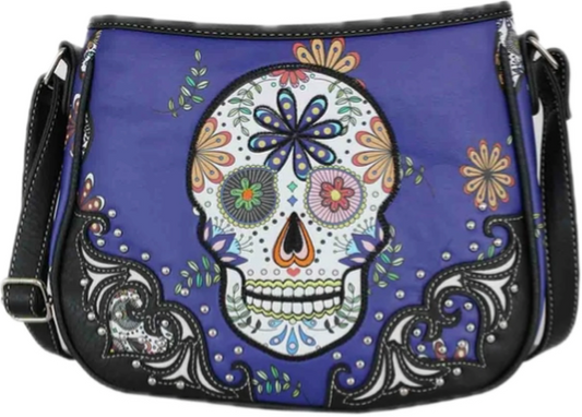Purple Sugar Skull with Flower crossbody purse