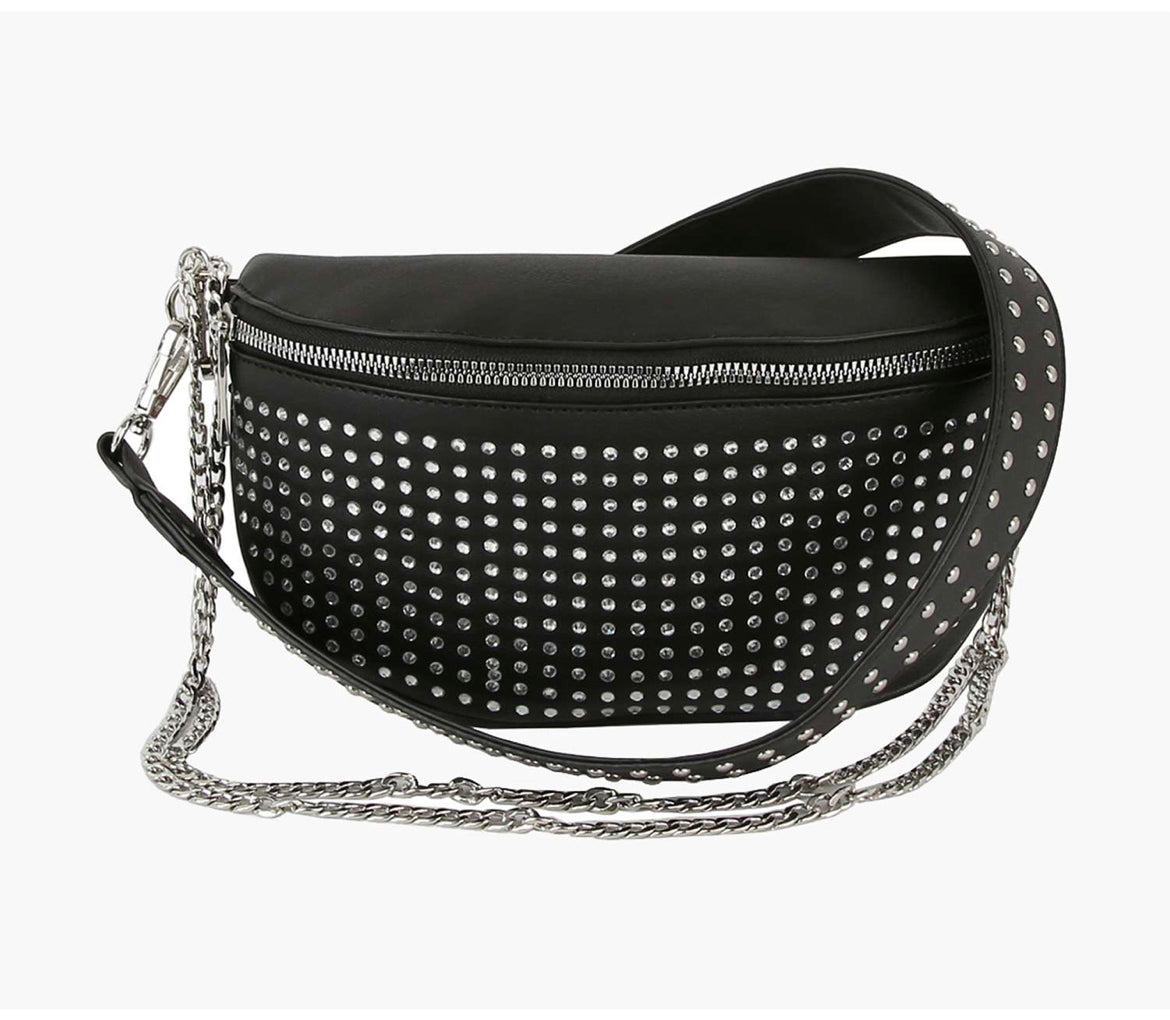 Studded black crossbody sling bag