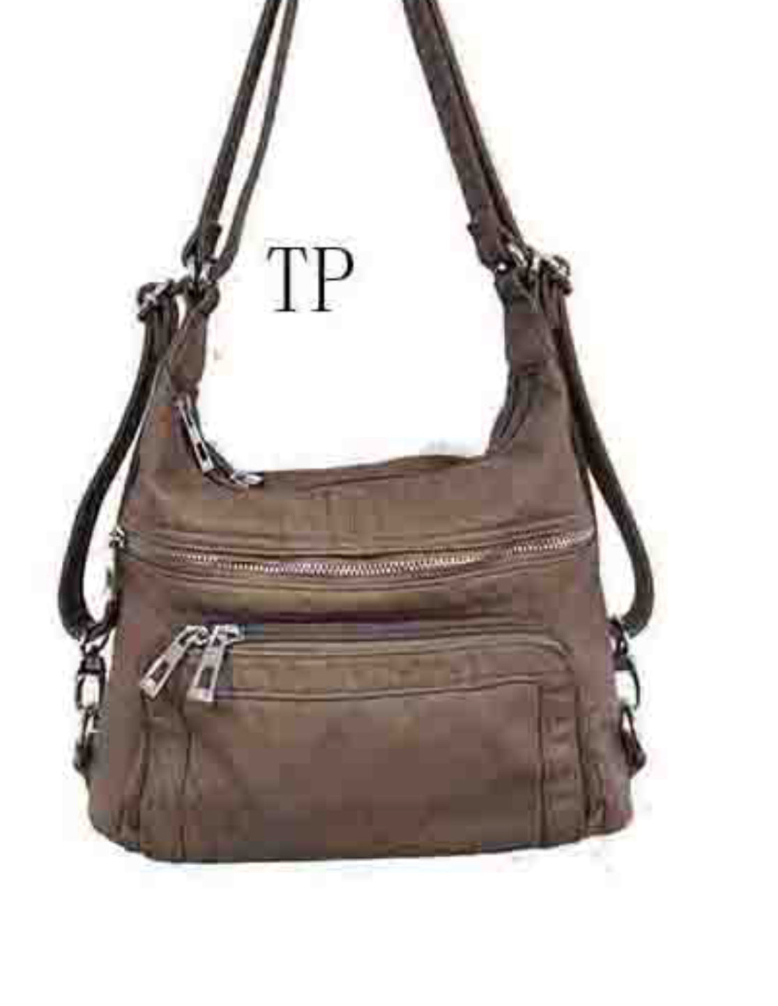 Taupe WH3104 3 in 1 style backpack purse with wallet front