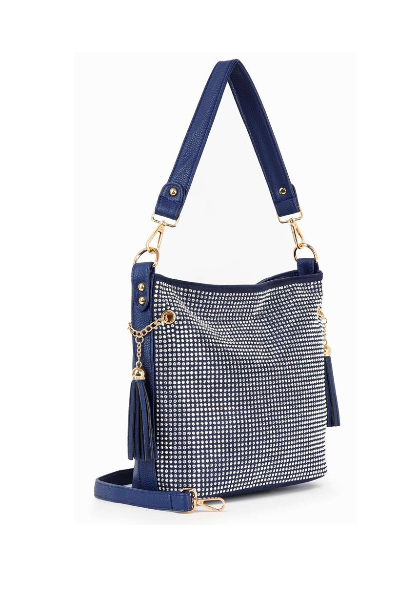 Navy Sparkling Rhinestone Hobo Handbag