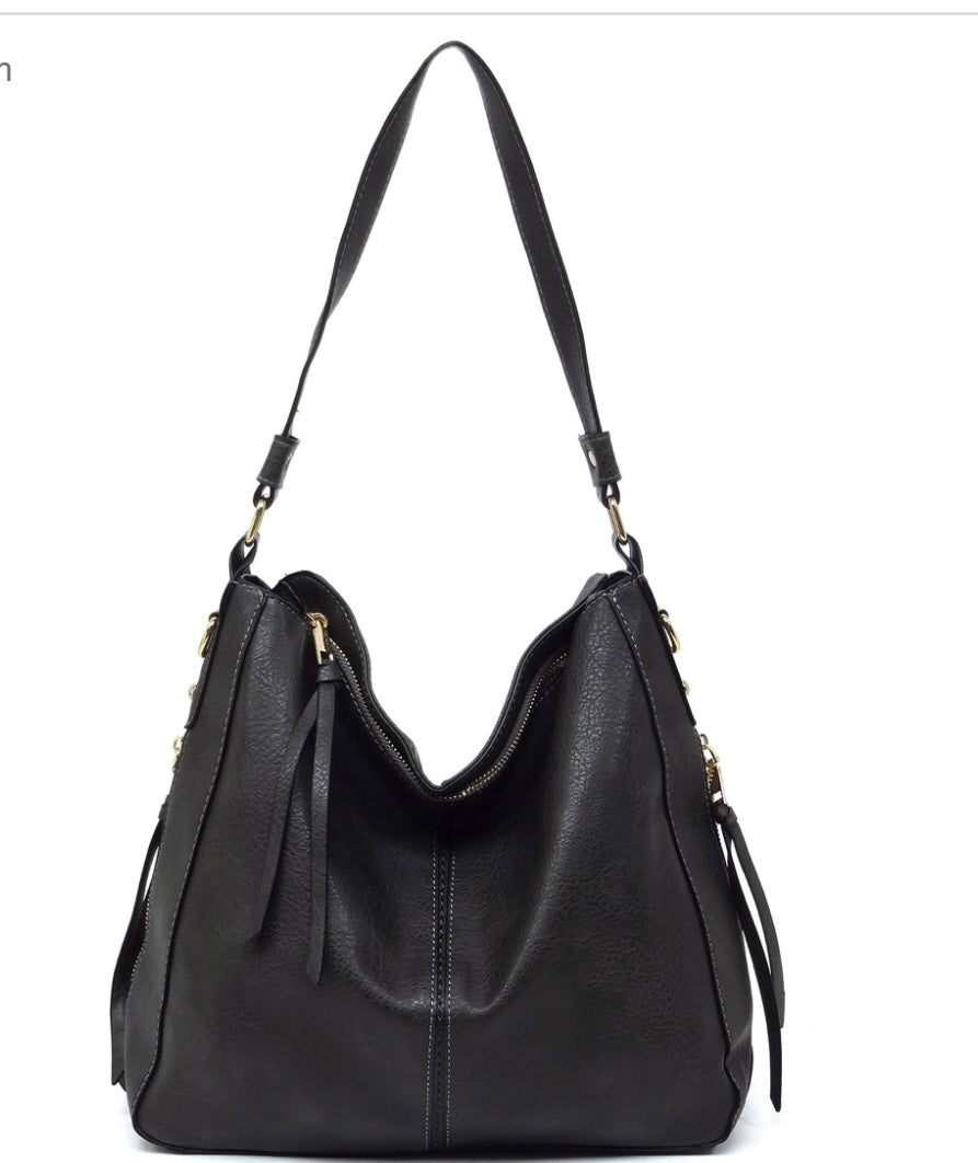 Charcoal side zipper hobo bag