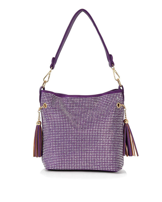 Purple Sparkling Rhinestone Hobo Handbag