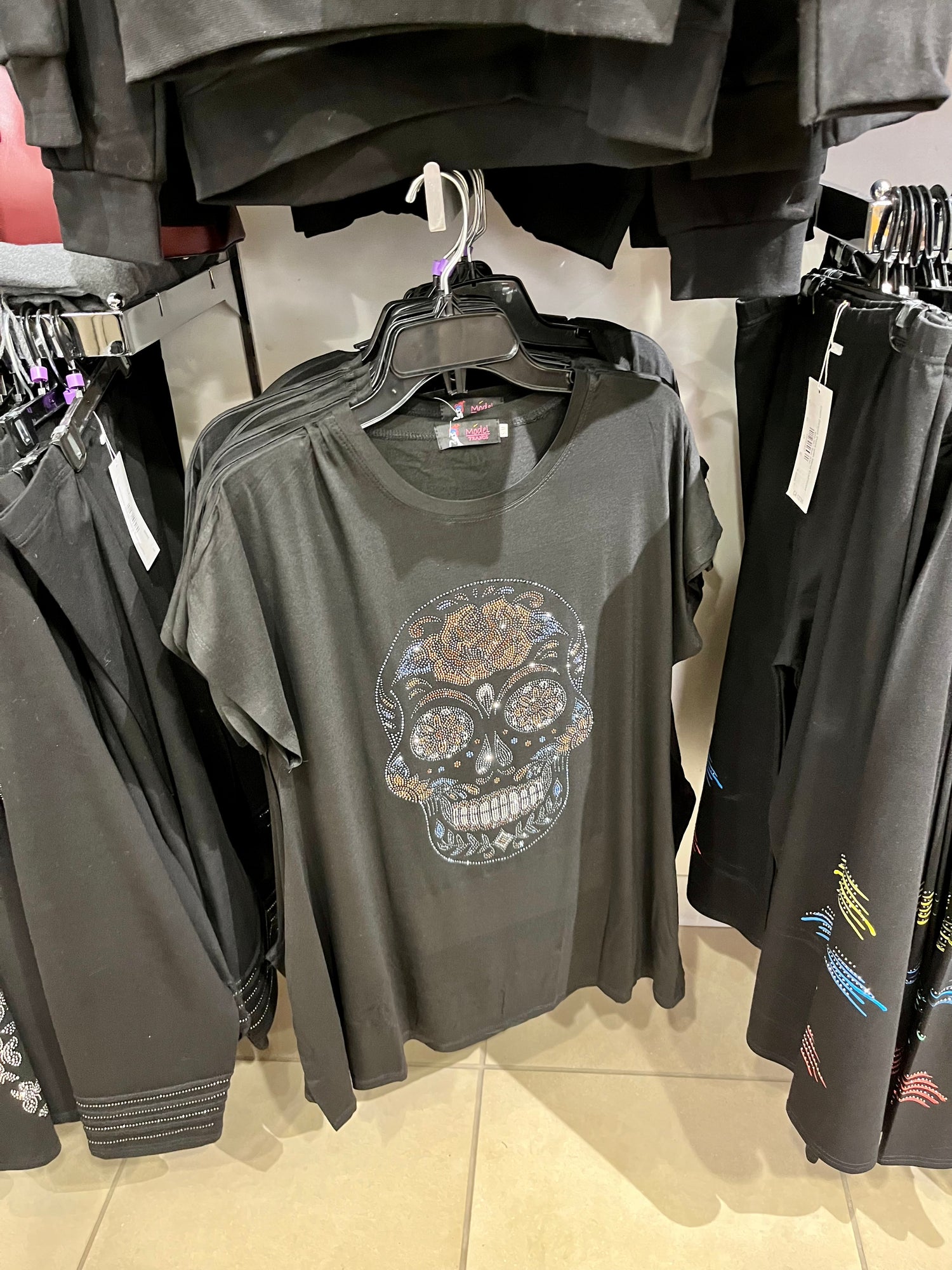 Bling Skull black with flower tunic 30038