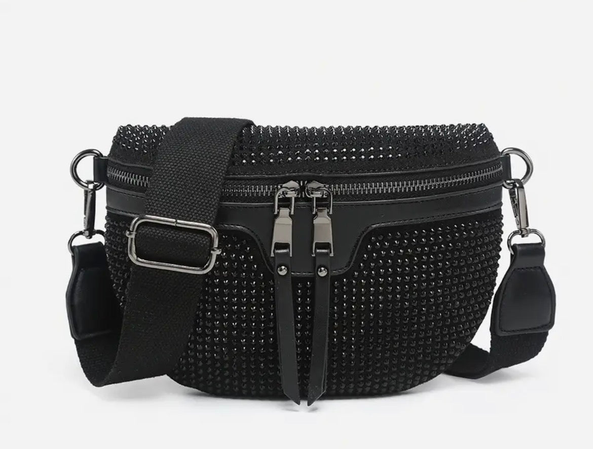 Black Kai Rhinestone Belt Bag EH2565