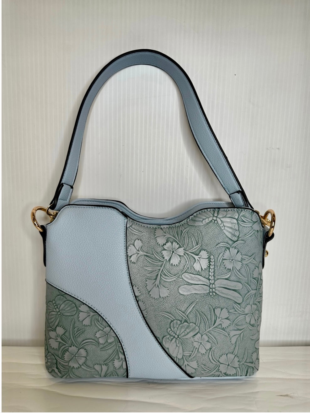 Blue Purse with Butterfly and dragonfly design