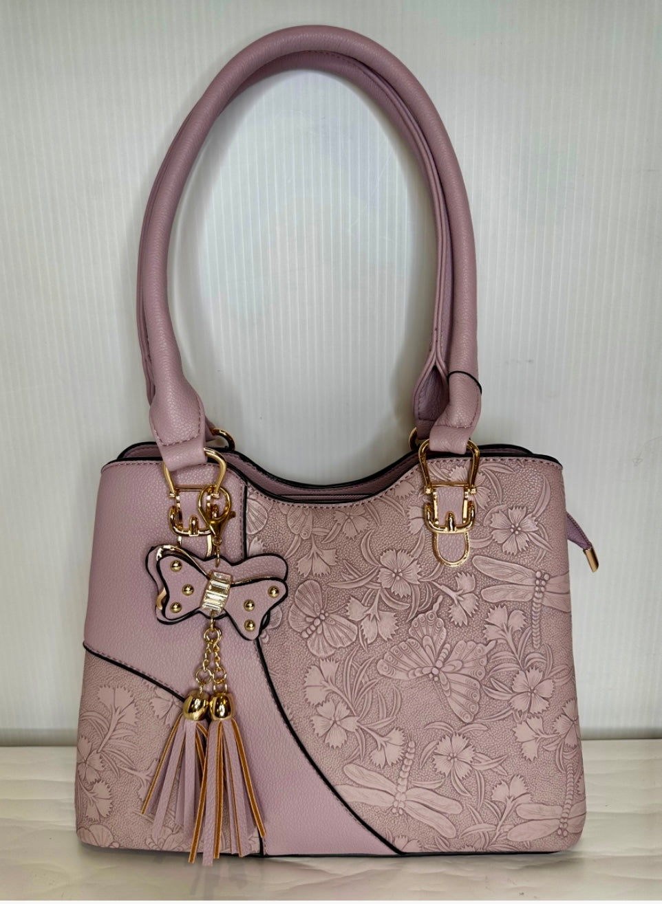 Pink Tote Purse with Butterfly and dragonfly design