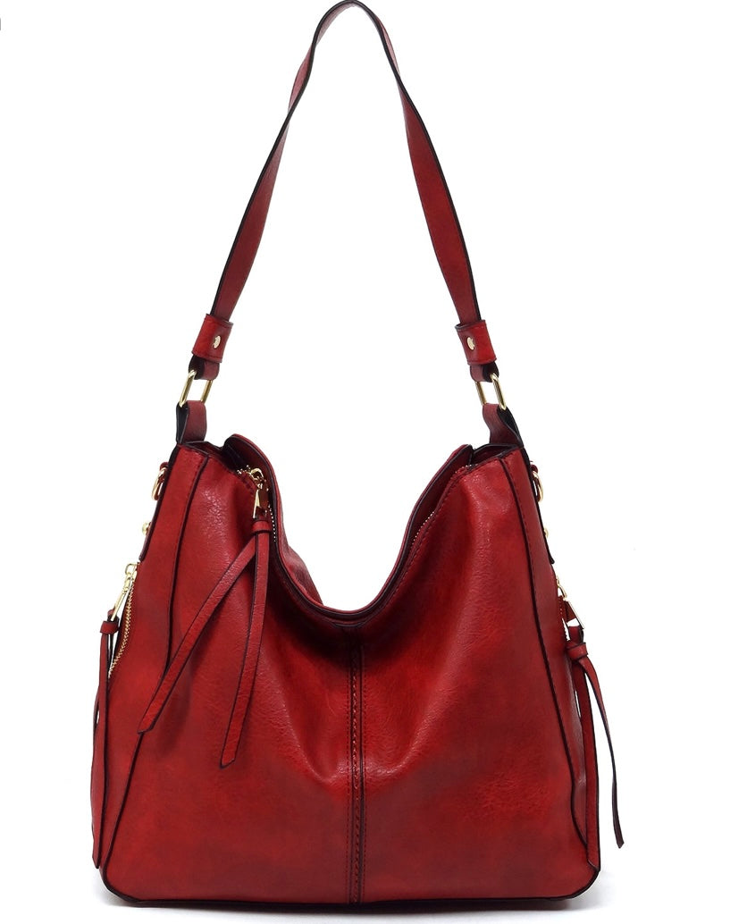 Red side zipper hobo bag
