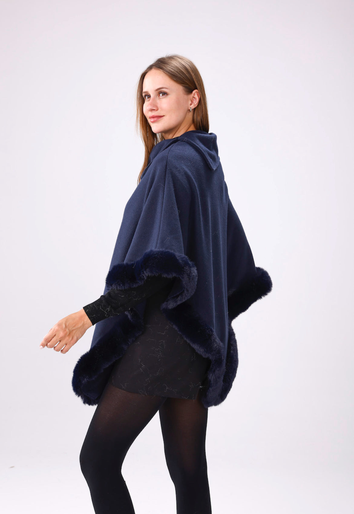 Navy CT200 shawl collar poncho