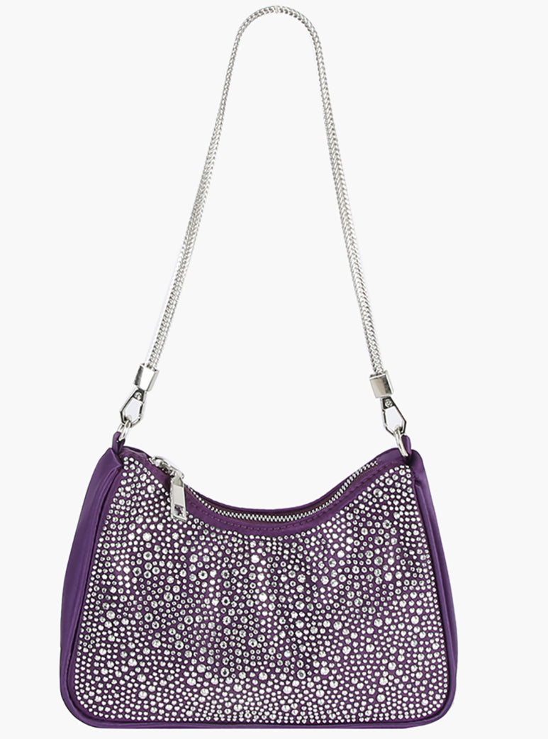 Purple Rhinestone Covered Nylon Shoulder Bag