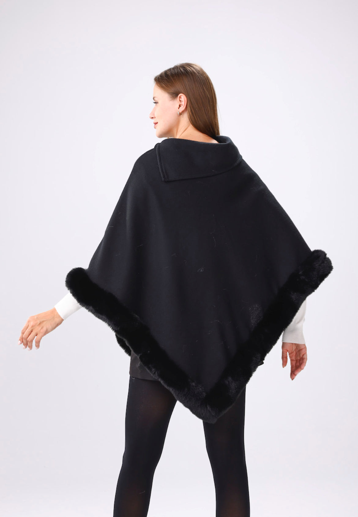 Black CT200 shawl collar poncho