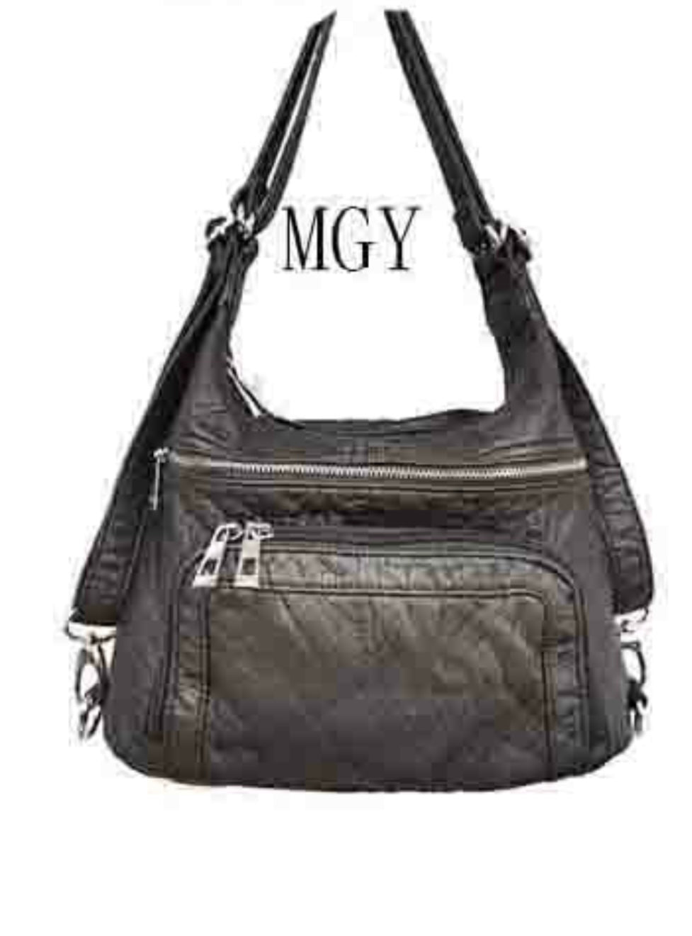 Metallic Grey WH3104 3 in 1 style backpack purse with wallet front