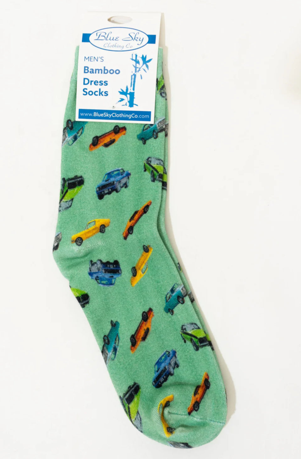Men's Bamboo Dress Socks, Green Muscle Cars