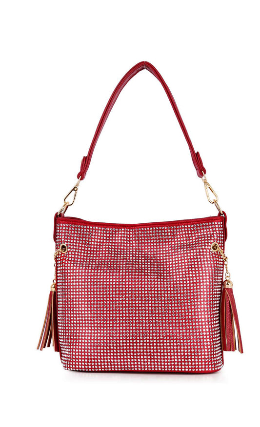 Red Sparkling Rhinestone Hobo Handbag