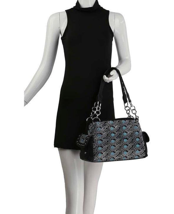 Bling Western Rhinestone Purse with turquoise swirl pattern