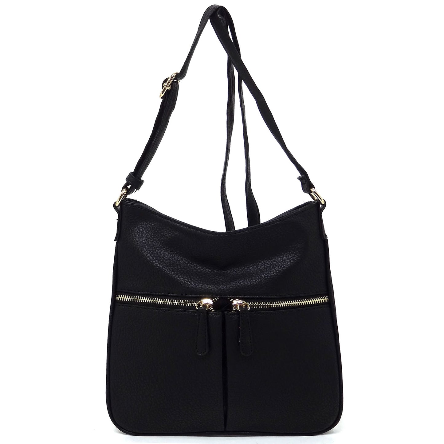 Black front zip pocket crossbody