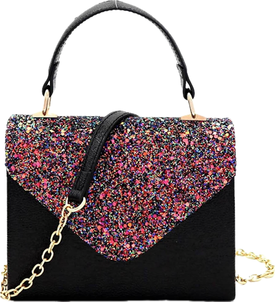 Black glitter clutch with handle HP3297