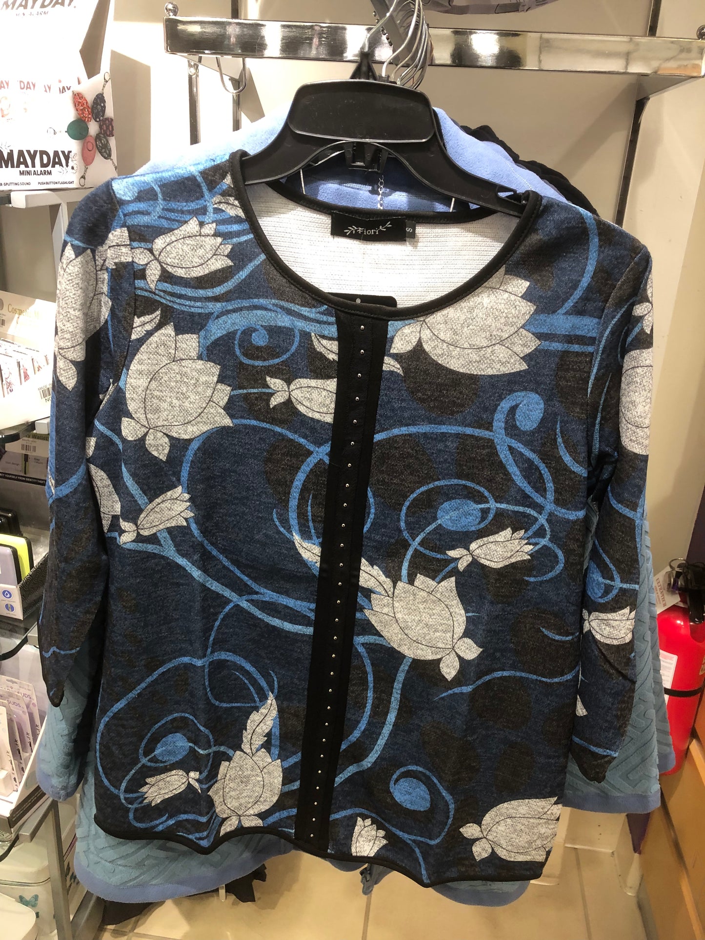 Ladies Blue top with Tulips F31824-2