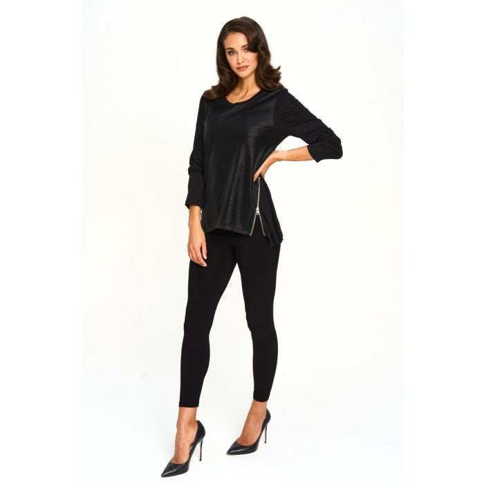 Vegan Leather Zip Detail Top in Silver