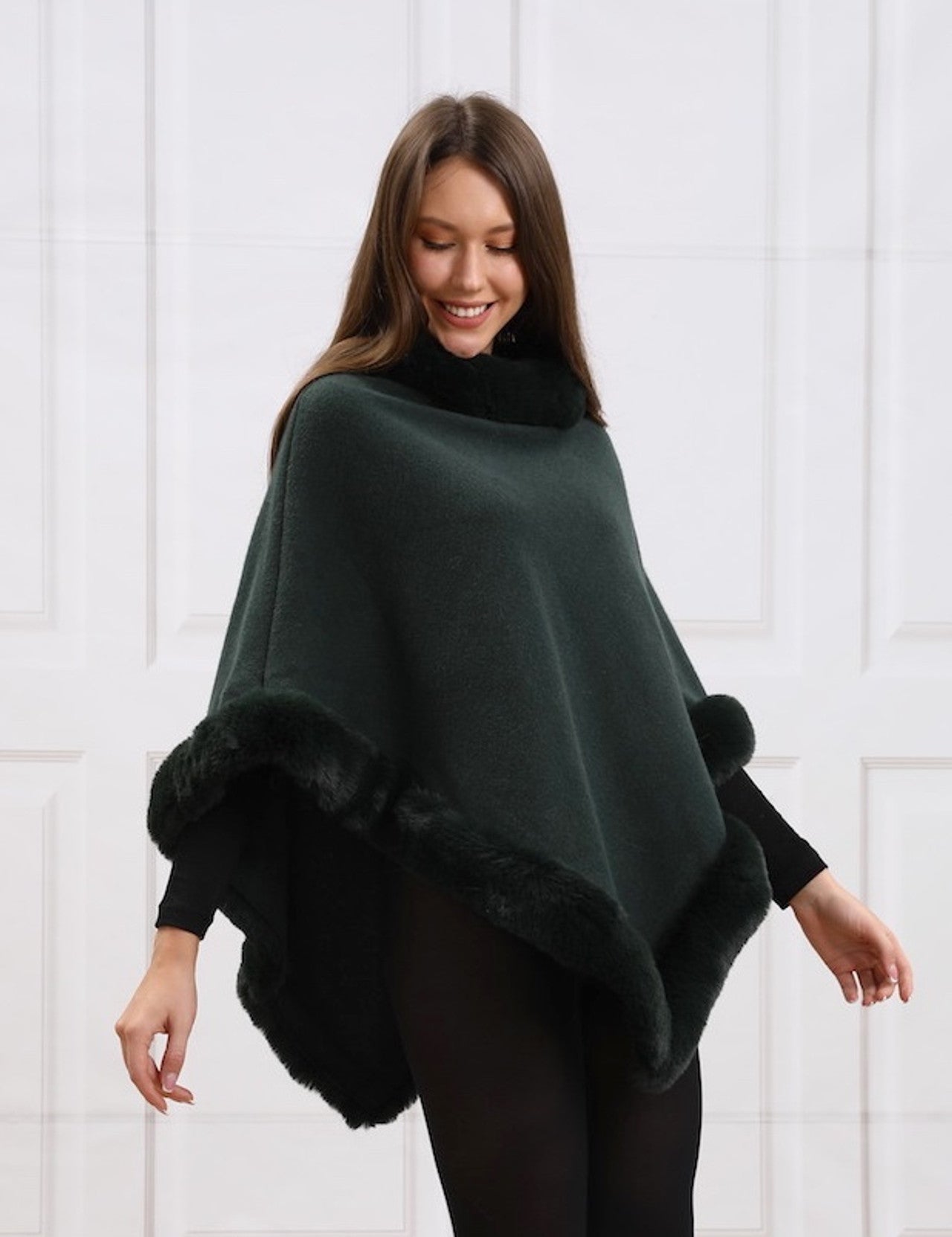 Green CT180 faux fur poncho