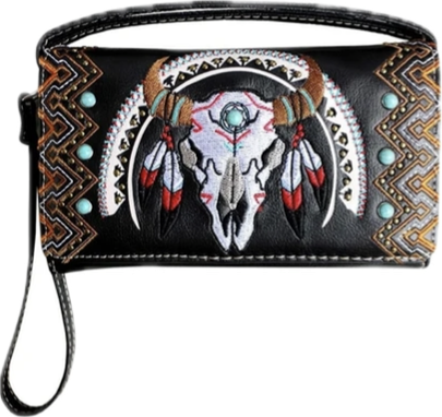 Black deer skullwallet with wristlet and crossbody strap
