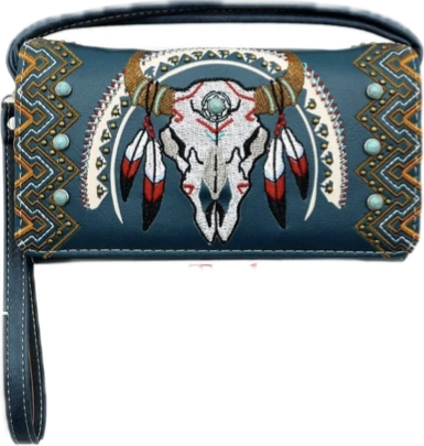 Teal deer skullwallet with wristlet and crossbody strap