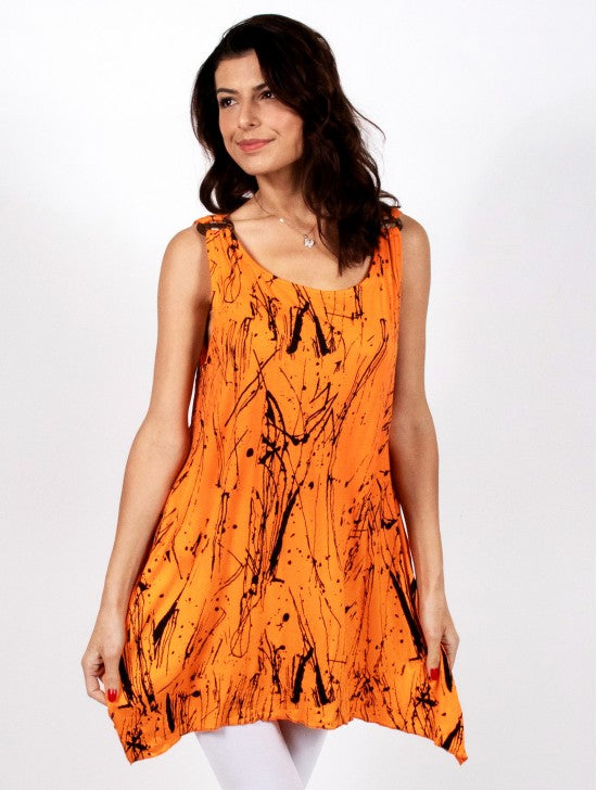 Ink splattered one size tops with coconut buttons Orange