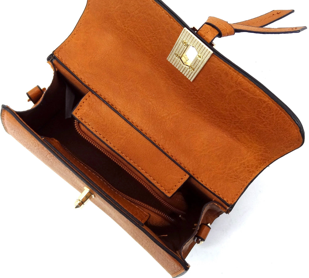 Black Twist Lock Flap Satchel Crossbody L0322