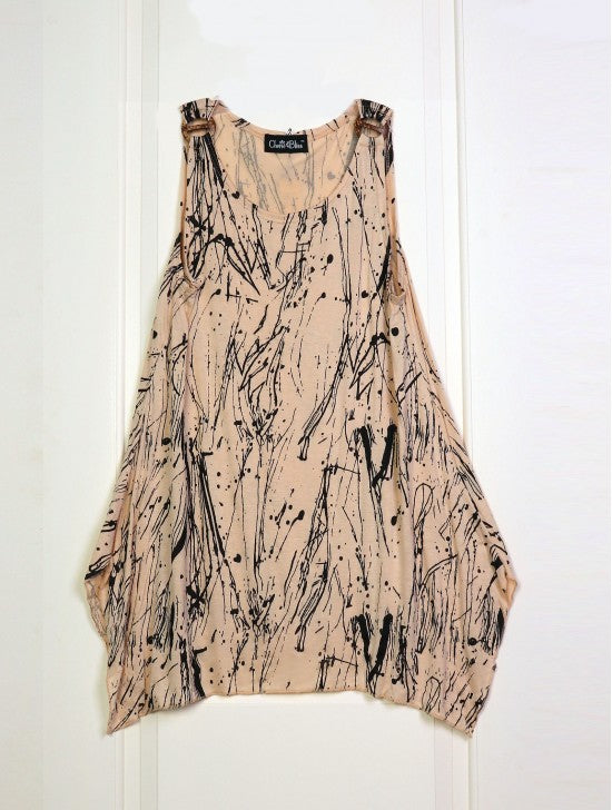 Ink splattered one size tops with coconut buttons Beige