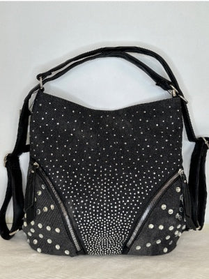 Black denim bling backpack purse