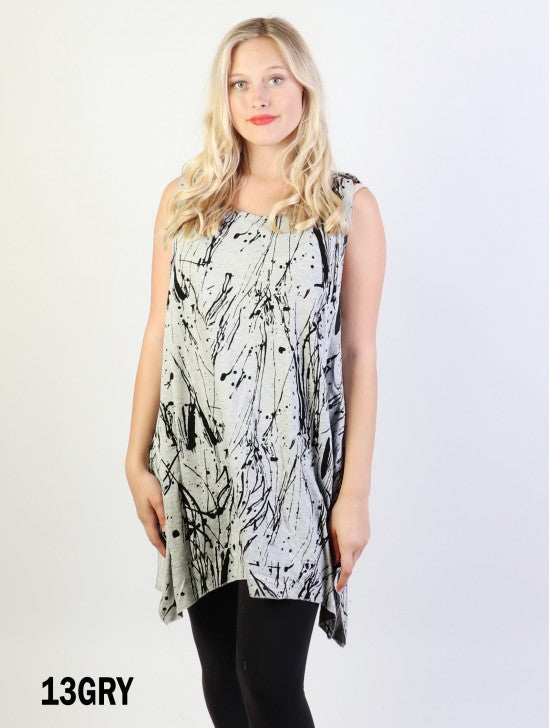Ink splattered one size tops with coconut buttons Grey