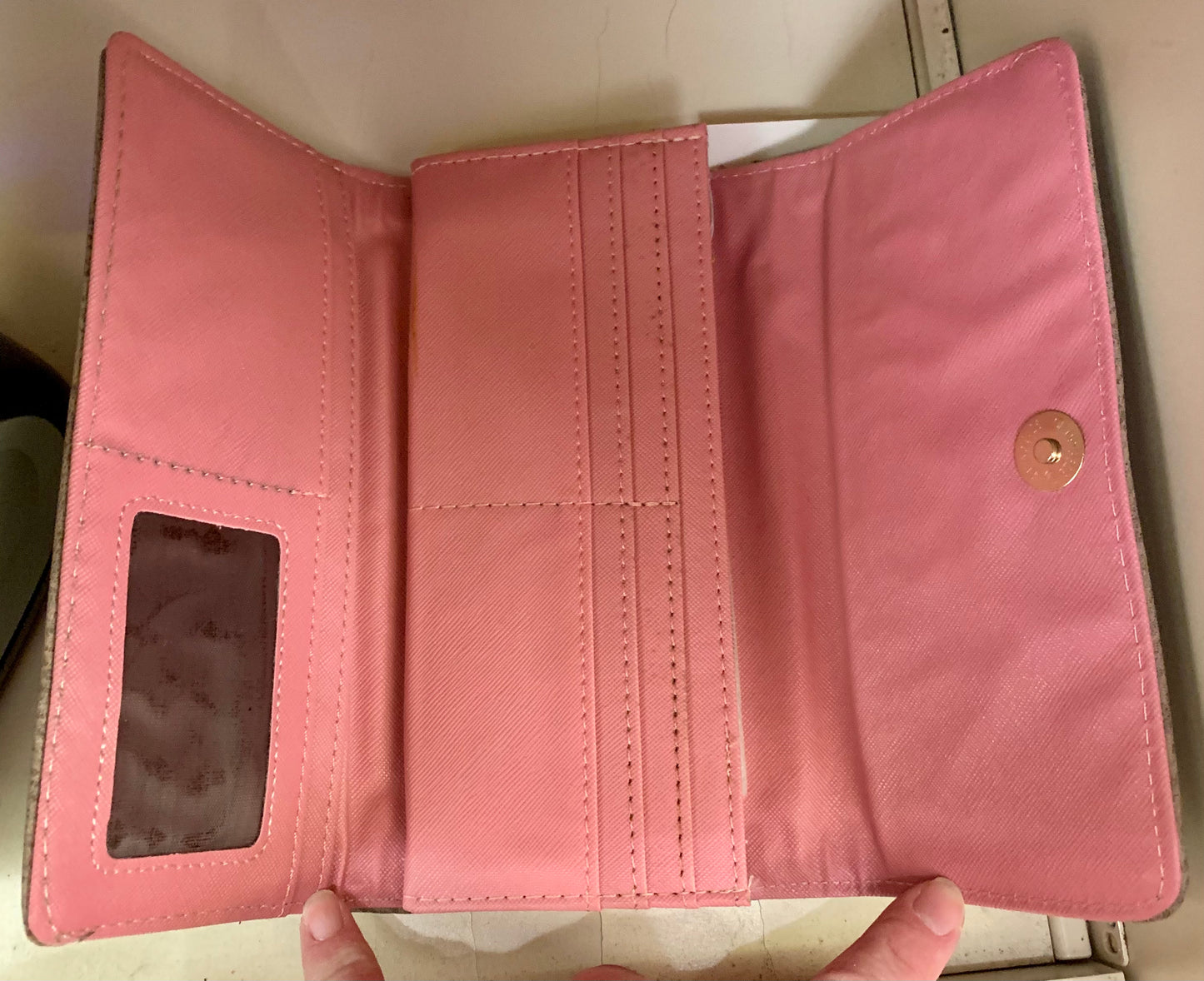 Beige weave front 3 flip wallet