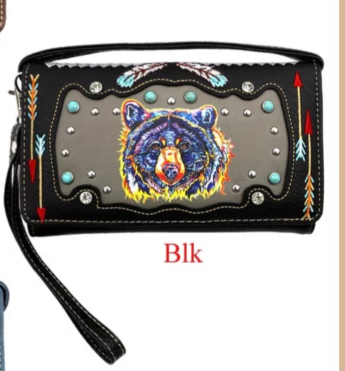 Black bear wallet with crossbody strap