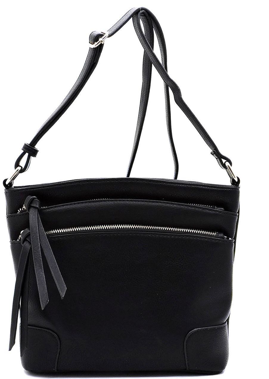 Black multi zip crossbody WU059
