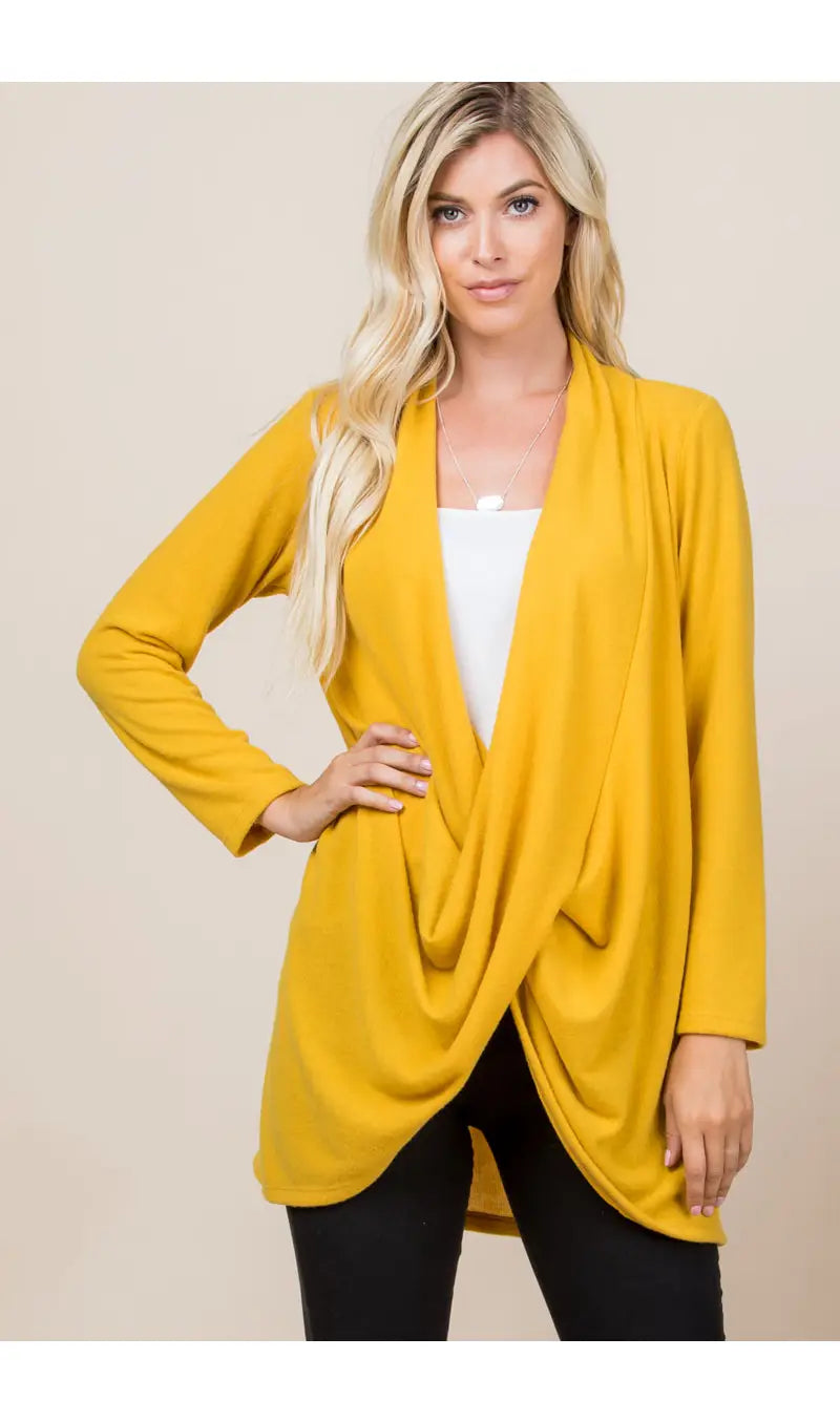 Mustard cowl twist long sleeve pullover EC7769