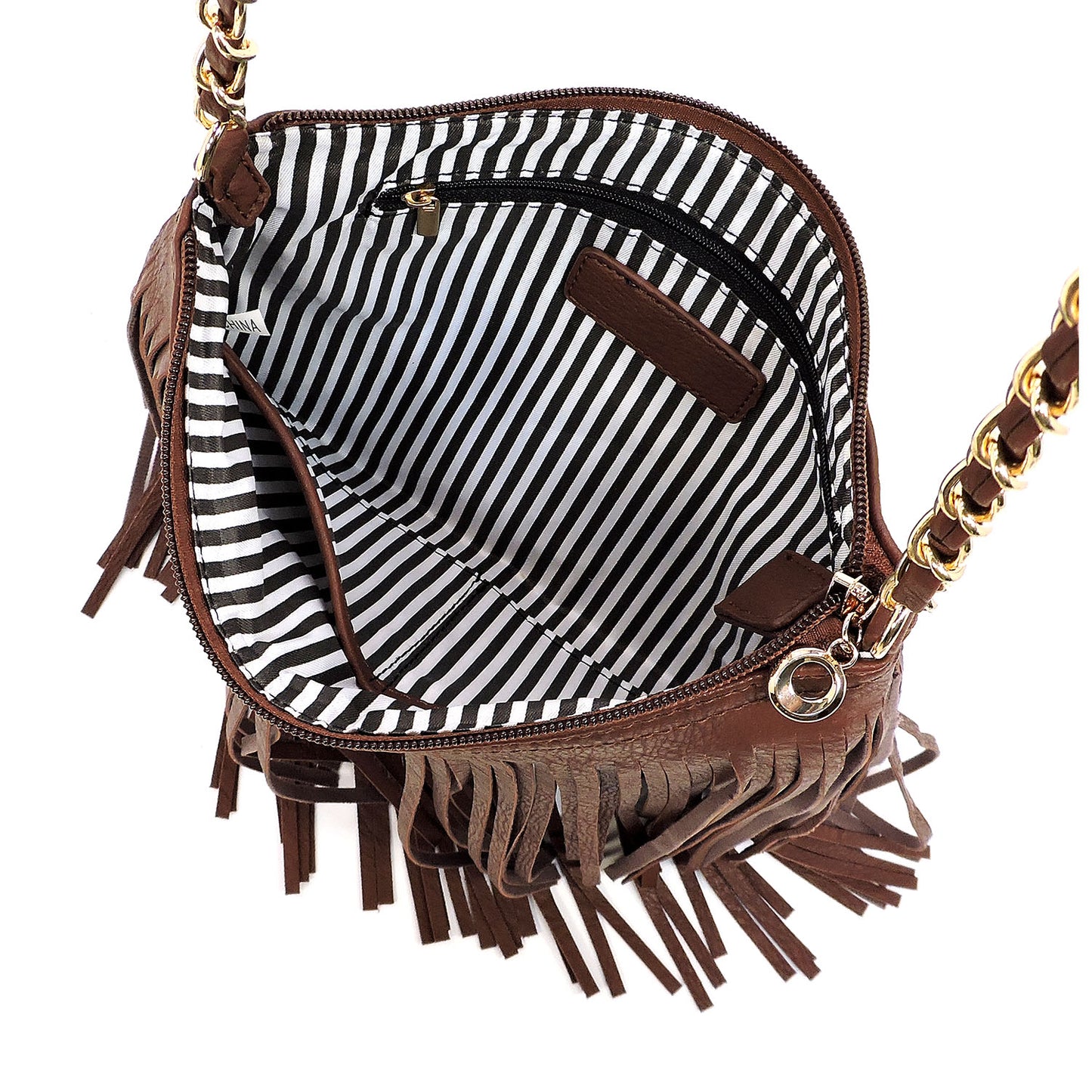 Nude fringe crossbody bag