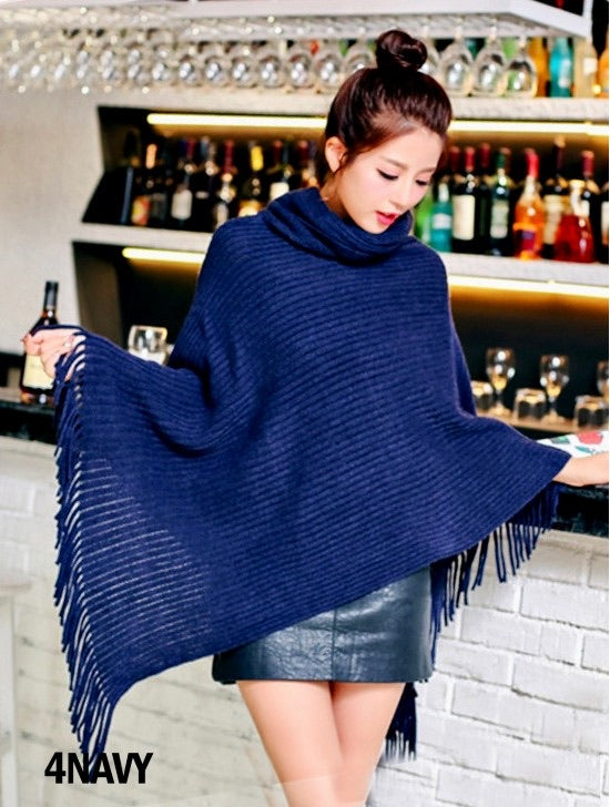Navy loose turtleneck poncho CP11724