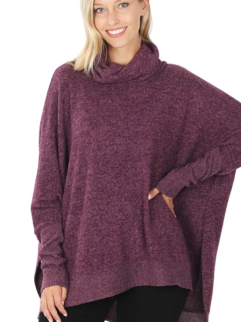 Dark Plum brushed melange cowl neck sweater VM