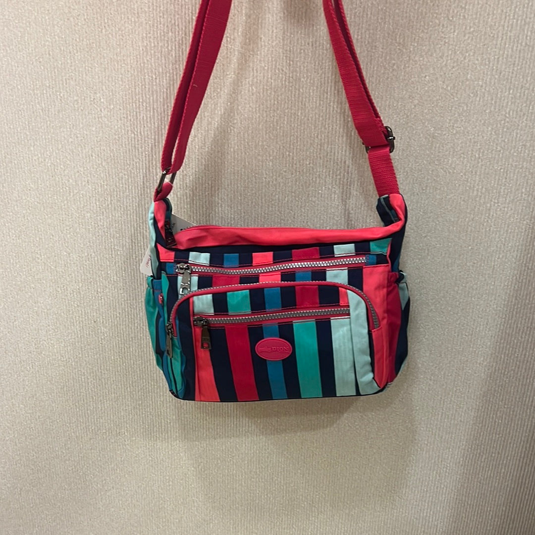 Striped dion nylon crossbody