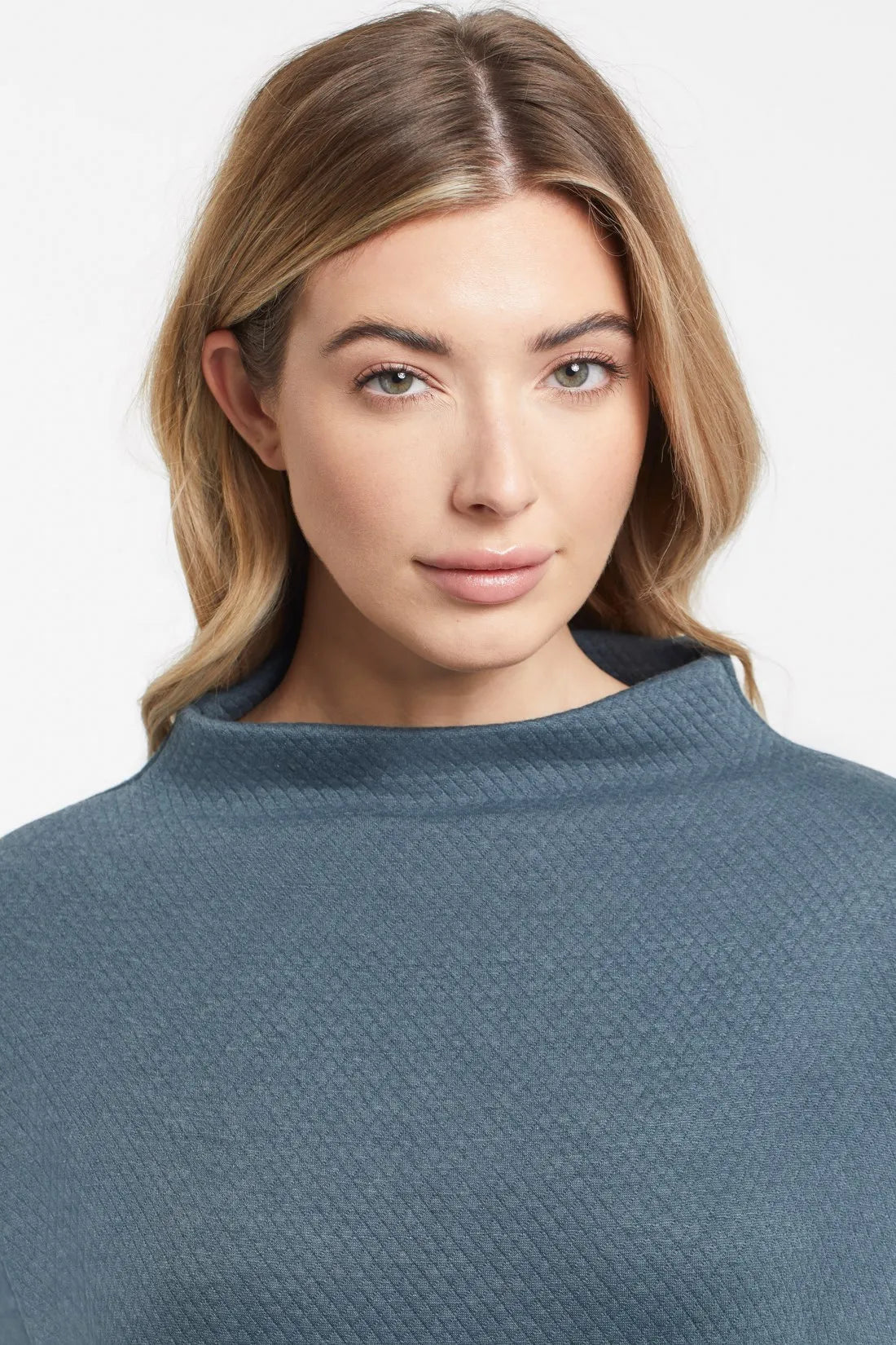 Tribal Mini Quilted Funnel neck tunic in LtPine