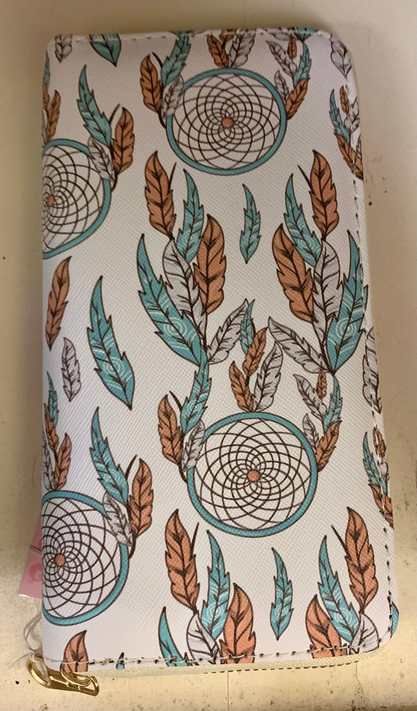 White with turquoise and brown dreamcatcher wallet