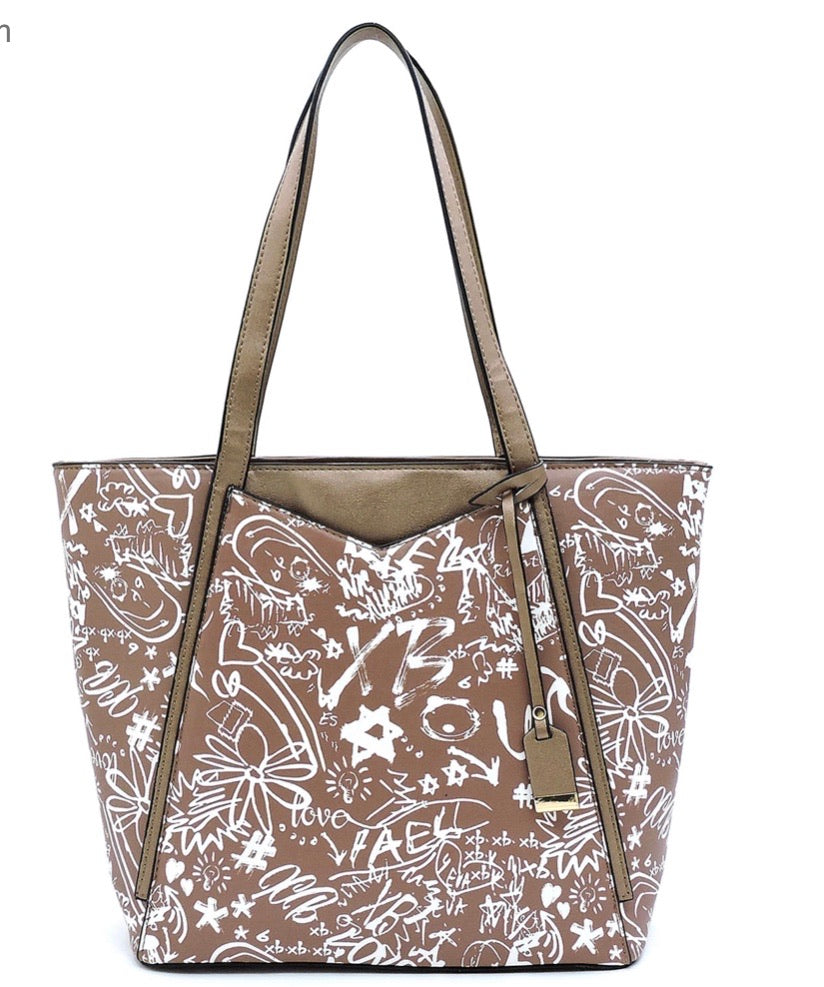 Bronze graffiti tote