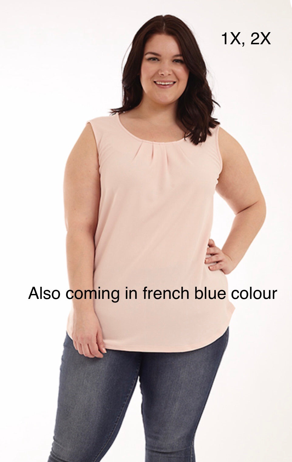 Blush tank with pleats at neck