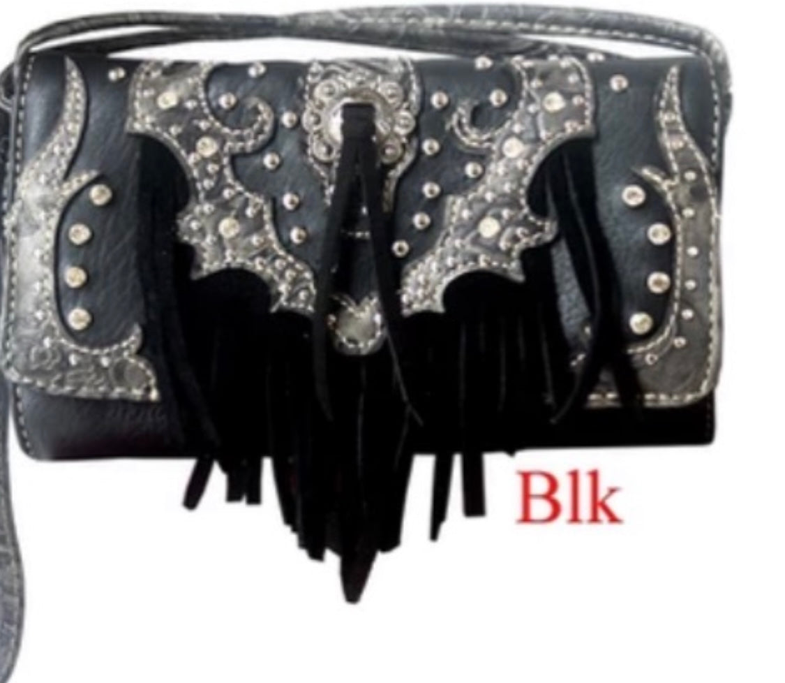 Black fringe western wallet